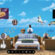 A chaotic Reslash meeting rollicks against a beach-themed background, cluttered with gifs, videos, and the video feeds of several participants.